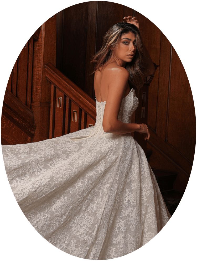 Photo of the model posing near the desk